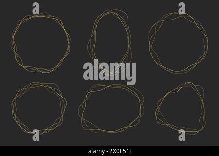 Golden geometric frames. Vector wedding thin line border. Simple modern abstract shapes. Luxury foil design for invitation and menu. Stock Vector