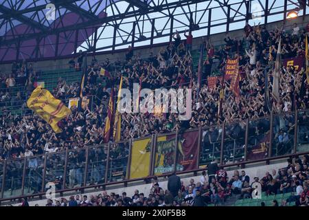 Milan, Italy. 11th Apr, 2024. San Siro Stadium, Milan, Italy - Roma's supporters during Uefa Europa League Football Match, Milan vs Roma, 11 Apr 2024 (Photo by Roberto Ramaccia/Sipa USA) Credit: Sipa USA/Alamy Live News Stock Photo