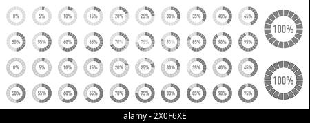 Circle percentage diagrams set for infographics on  white background. Vector illustration Stock Vector