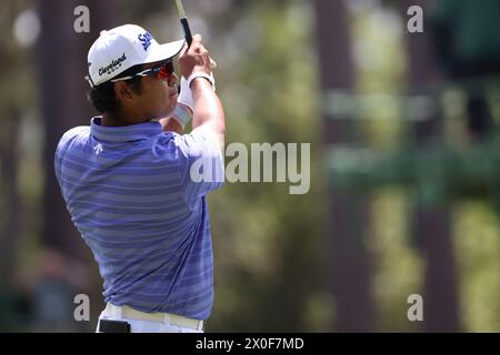 Japan's Hideki Matsuyama on the 4th hole during the day 1 of the 2024 Masters golf tournament at the Augusta National Golf Club in Augusta, Georgia, United States, on April 11, 2024. Credit: Koji Aoki/AFLO SPORT/Alamy Live News Stock Photo