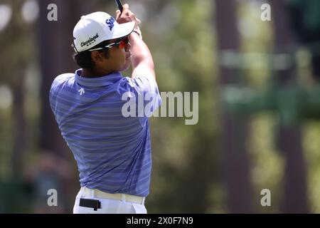 Japan's Hideki Matsuyama on the 4th hole during the day 1 of the 2024 Masters golf tournament at the Augusta National Golf Club in Augusta, Georgia, United States, on April 11, 2024. Credit: Koji Aoki/AFLO SPORT/Alamy Live News Stock Photo