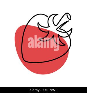 Strawberry icon in Single line style with red spot. Abstract creative berry illustration in minimalism design. Hand drawn vector illustration. Contemporary art modern style Stock Vector