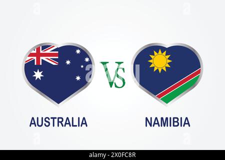 Australia Us Namibia, Cricket Match concept with creative illustration of participant countries flag Batsman and Hearts isolated on white background Stock Vector
