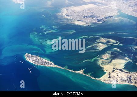 Aerial view of Ras Tanura and the Tarout Bay in Saudi Arabia. Stock Photo