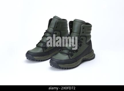 olive green high ankle boots isolated Stock Photo