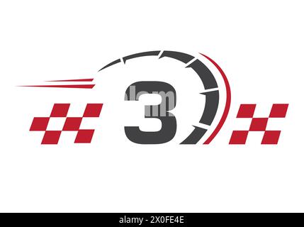 Letter 3 with Racing Flag Logo. Speed Logo Symbol Stock Vector