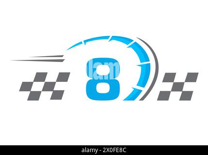 Letter 8 with Racing Flag Logo. Speed Logo Symbol Stock Vector