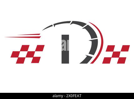 Letter I with Racing Flag Logo. Speed Logo Symbol Stock Vector