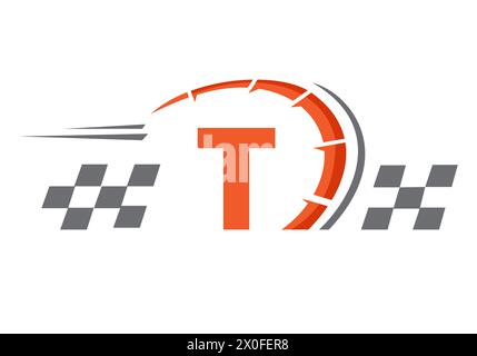 Letter T with Racing Flag Logo. Speed Logo Symbol Stock Vector