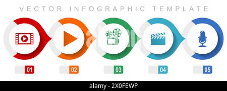 Entertainment flat design infographic template, miscellaneous symbols such as video, play, cinema, movie and music, vector icons collection Stock Vector