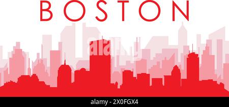 Red panoramic city skyline poster of BOSTON, UNITED STATES Stock Vector