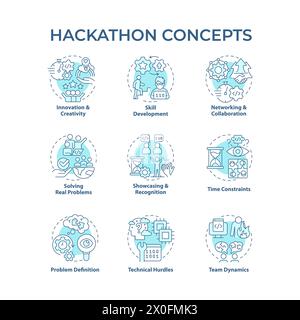 Hackathon soft blue concept icons Stock Vector