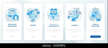 Hackathon process structure blue onboarding mobile app screen Stock Vector