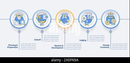 Hackathon process structure blue circle infographic template Stock Vector