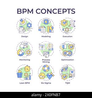 BPM multi color concept icons Stock Vector