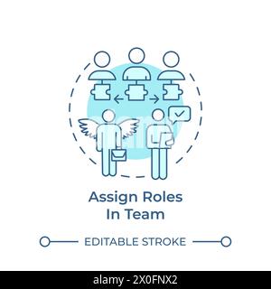 Assign roles in team soft blue concept icon Stock Vector