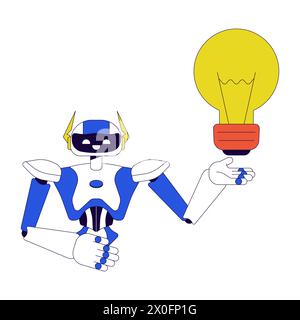 Robot assistant generating idea 2D linear cartoon character Stock Vector