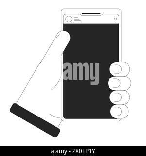 Holding smartphone cartoon human hand outline illustration Stock Vector