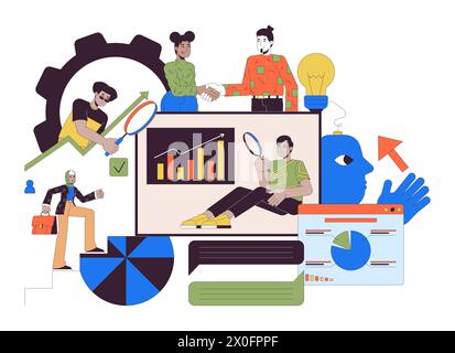 Data analytics service 2D linear illustration concept Stock Vector