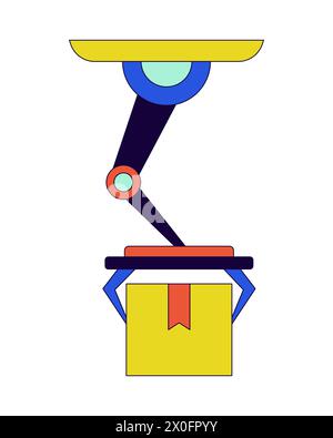 Robotic arm holding package 2D linear cartoon object Stock Vector