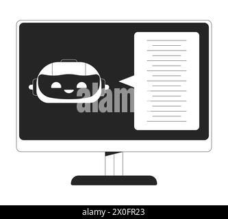 Chatbot AI computer display black and white 2D line cartoon object Stock Vector