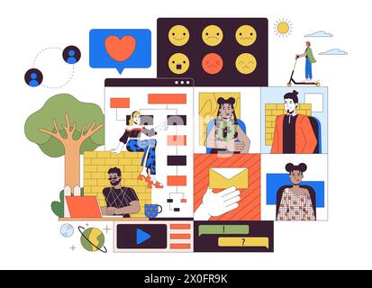 Computer software developers 2D linear illustration concept Stock Vector