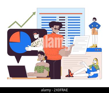 Accounting work 2D linear illustration concept Stock Vector