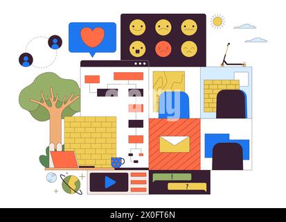 Web development 2D linear illustration concept Stock Vector
