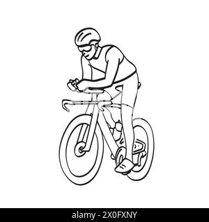 Professional male cyclist with helmet in bike race illustration vector hand drawn isolated on white background Stock Vector