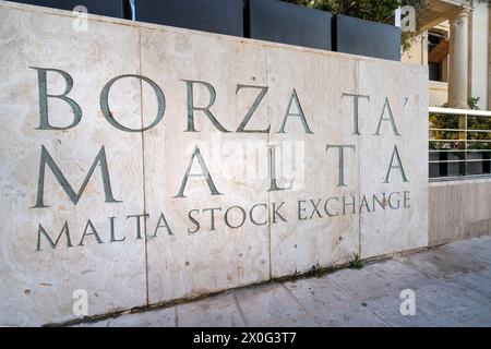 Valletta, Malta, April 03, 2024. exterior view of the Malta Stock Exchange in the city center Stock Photo