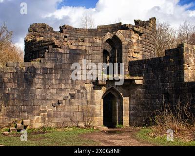 The section of a tower in the ruins of Liverpool Castle, with evidence of steps being removed and two doorways at different levels Stock Photo