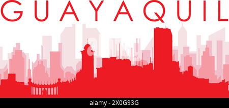 Red panoramic city skyline poster of GUAYAQUIL, ECUADOR Stock Vector