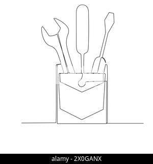 Set of tools in a pocket. Flat head and Phillips screw driver. Simple hand drawn style vector design element. Illustration for industrial and home Stock Vector