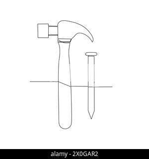 Nail and claw hammer. Flat head and Phillips screw driver. Simple hand drawn style vector design element. Illustration for industrial and construction Stock Vector
