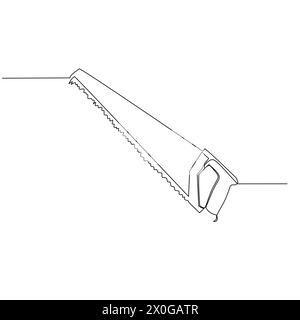 Simple drawing of hand saw Illustration design of tools for Industrial concept vector. single line continuous drawing. Stock Vector