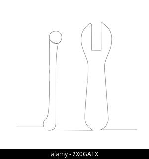 Simple drawing of spanner Illustration design of tools for Industrial concept vector. single line continuous drawing. Stock Vector