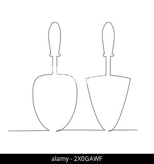 Set of trowel hand drawn style flat design illustration. Vector for industrial and engineering concept. single line continuous drawing. Stock Vector