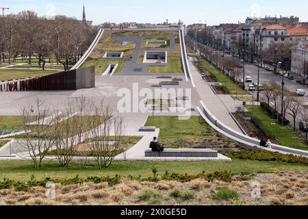 BUDAPEST, HUNGARY - MARTH 13, 2023: This is a view of the concave green roof of the modern building of the Museum of Ethnography. Stock Photo