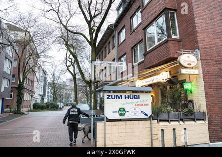 Horst Schimanski Gasse street and Damm Cafe in Duisburg Ruhrort, Germany Stock Photo