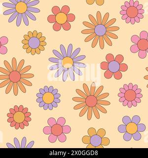 Groovy flower seamless pattern. Hippie retro style. Vector illustration Stock Vector