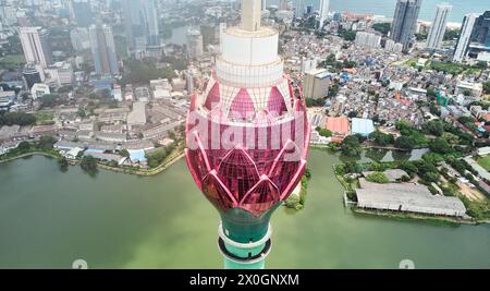 Aerial view of the main attraction, the Lotus Tower in the capital of Sri Lanka, Colombo Stock Photo