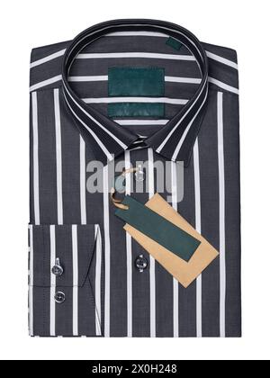 Classic black and white striped folded long sleeve shirt isolated on white background, top view Stock Photo