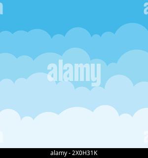 Blue sky with white clouds in flat style. Airy atmosphere vector illustration on isolated background. Nature sign business concept. Stock Vector