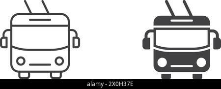 Trolleybus icon in flat style. Electric bus vector illustration on isolated background. Transport sign business concept. Stock Vector
