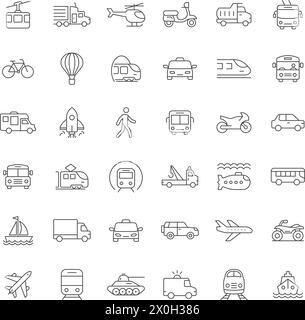 Transport icons set in flat style. Transportation vector illustration on isolated background. Vehicle sign business concept. Stock Vector