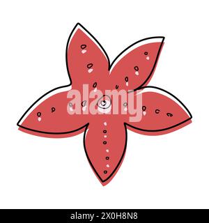 Doodle starfish. Red sea Star in hand drawn style on white background. Design Vector Illustration isolated element for Summer Textile, Card. Graphic O Stock Vector