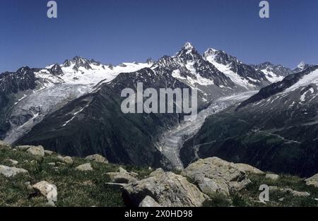 ArgentiÃ¨re and Tour glaciers from Lac Bleu [automated translation] Stock Photo