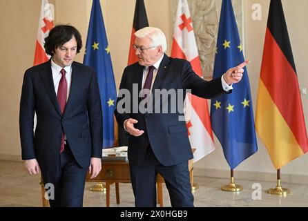 Berlin, Germany. 12th Apr, 2024. Federal President Frank-Walter Steinmeier meets Georgia's Prime Minister Irakli Kobakhidze. Credit: Britta Pedersen/dpa/Alamy Live News Stock Photo