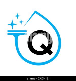 Clean Logo Design On Letter Q With Water Symbol. Maid Sign Stock Vector