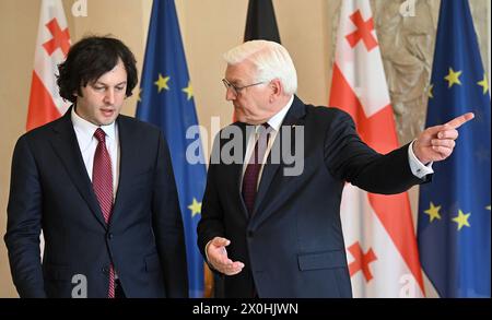 Berlin, Germany. 12th Apr, 2024. Federal President Frank-Walter Steinmeier (r) meets Georgia's Prime Minister Irakli Kobakhidze. Credit: Britta Pedersen/dpa/Alamy Live News Stock Photo